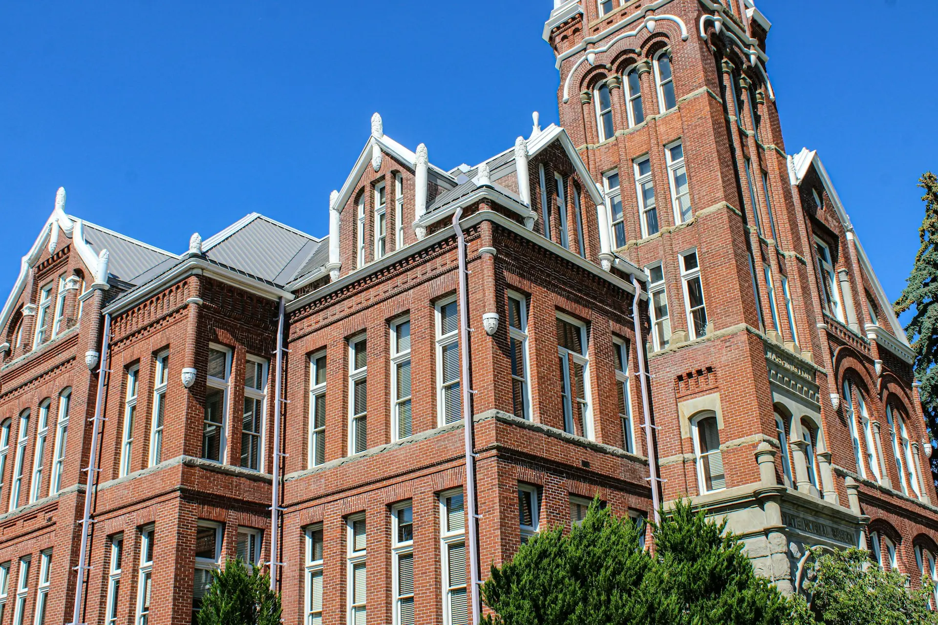 A large brick building with a clock tower